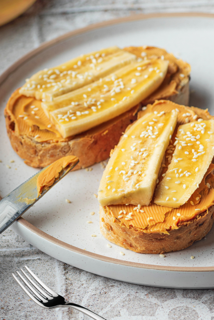 a plate of peanut butter and banana spread